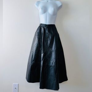 Vintage Black Genuine Leather A-Line Skirt Size 12